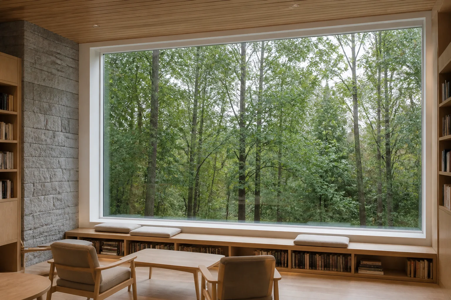 Picture Window Manufacturers China Featured Scene White fixed picture window in a woodland ecology center reading hall