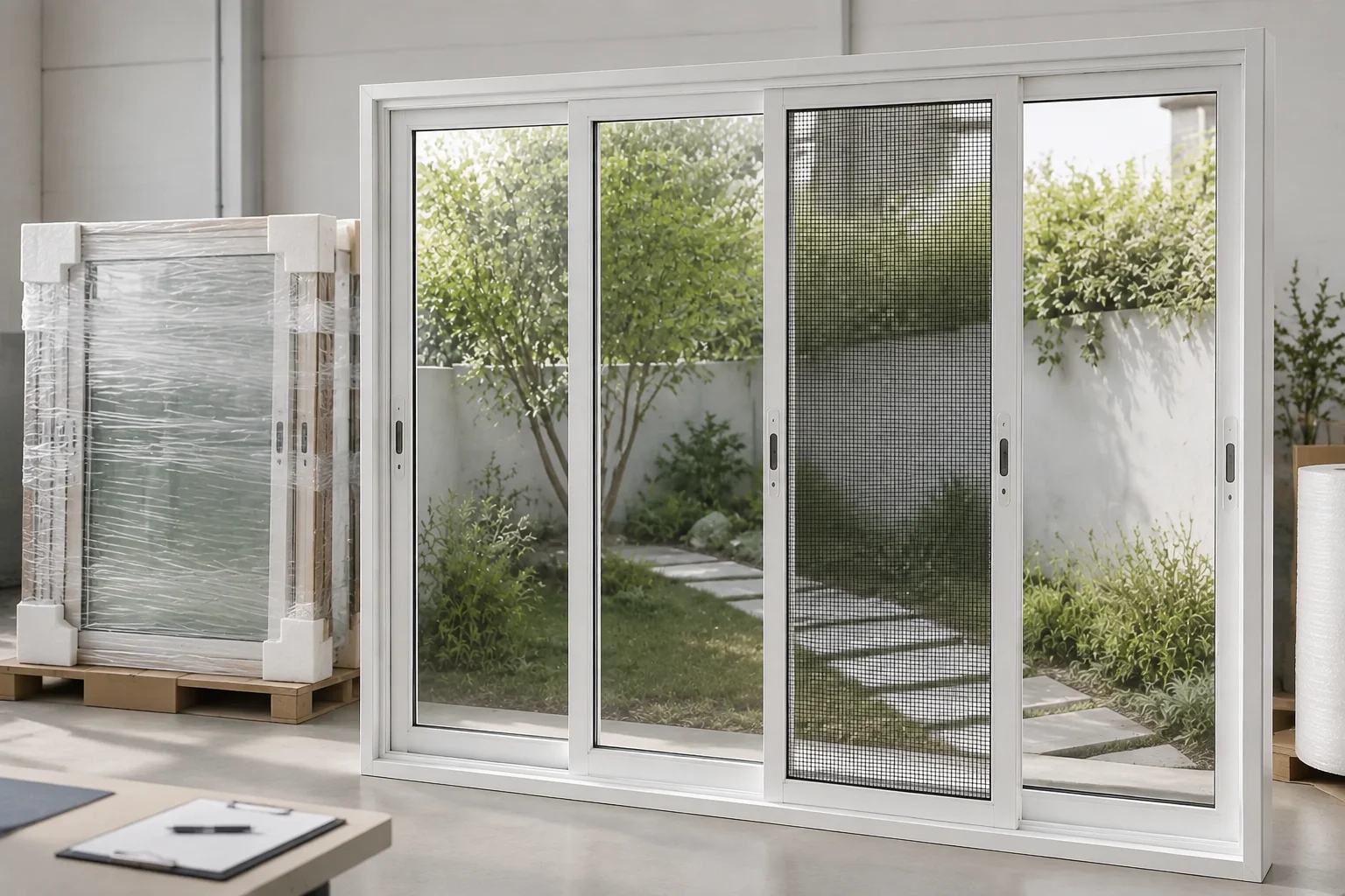 RGNL-100 White Sliding Window Packing Inspection Scene White RGNL-100 sliding window in a packing inspection bay illustrative application scene
